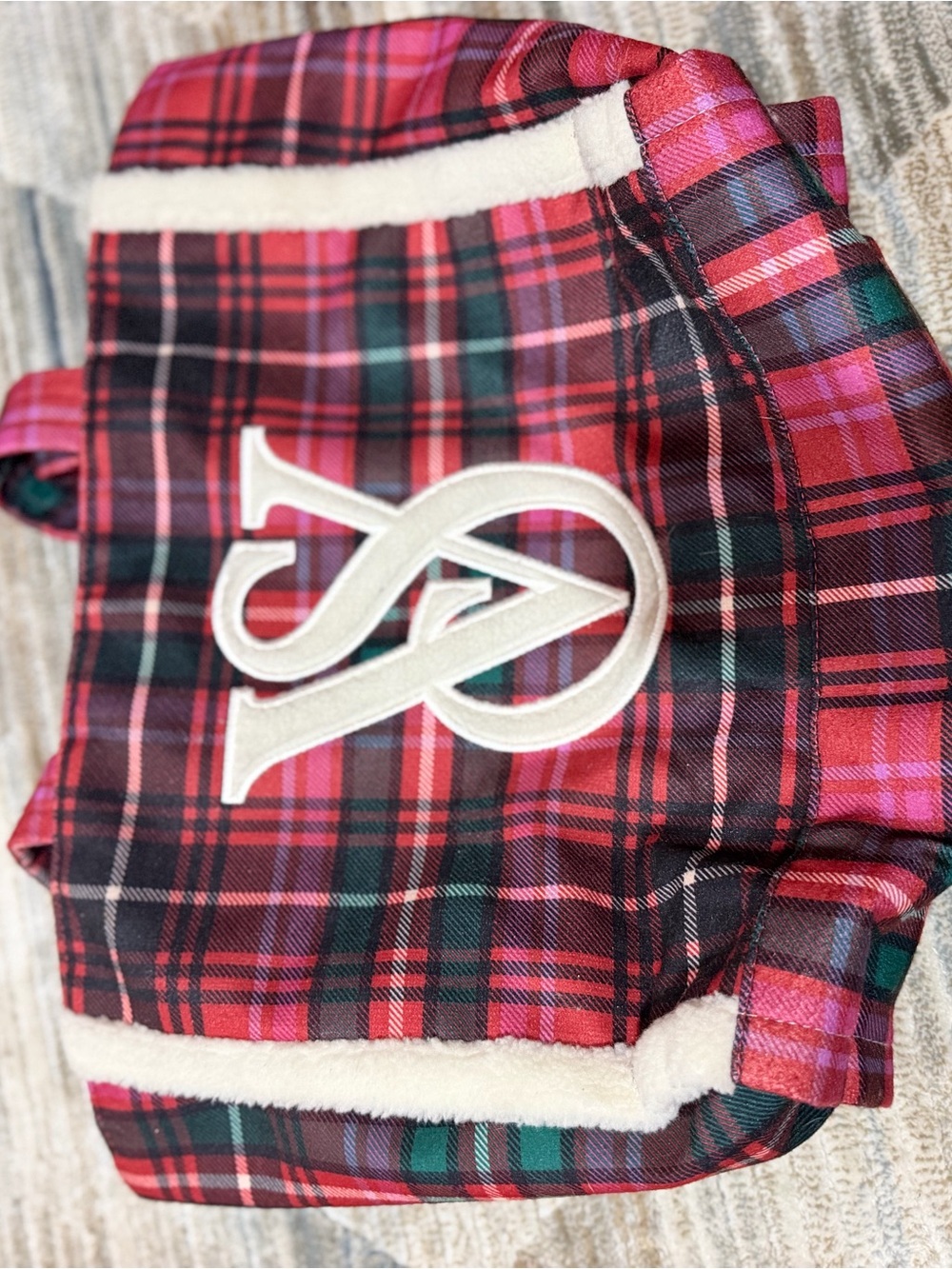 Victoria's Secret Red & Green Plaid Jacket with Cream Trim